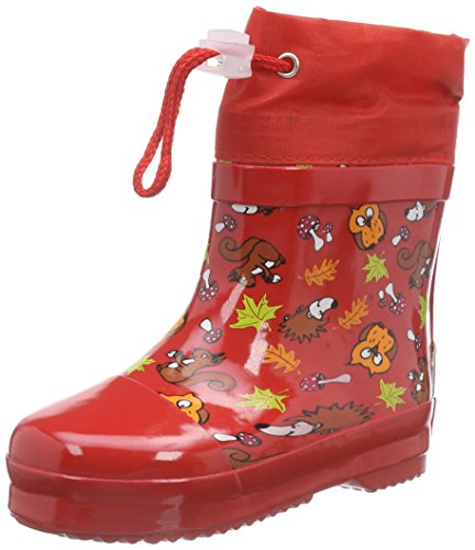 Playshoes Unisex Kinder Gummistiefel Halbschaft gefüttert Regenstiefel, rot Waldtiere, 24 EU von Playshoes