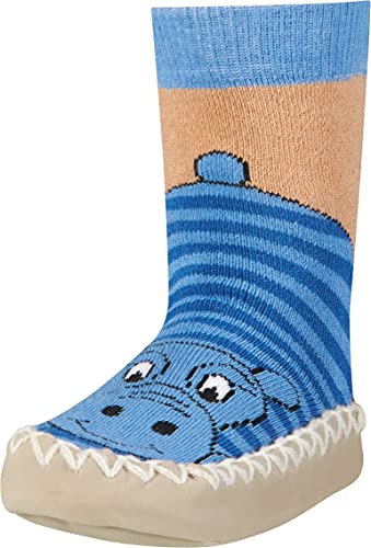 Playshoes Jungen Unisex Kinder Hüttenschuh Socken, blau-Nilpferd, 17/18 EU von Playshoes