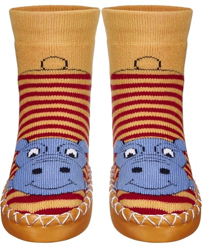 Playshoes Jungen Unisex Kinder Hüttenschuh Socken, rot-Nilpferd, 19/22 EU von Playshoes
