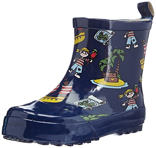 Playshoes Jungen Kurzer Pirat, Alloverdruck Halbschaft Gummistiefel aus Naturkautschuk trendige Unisex Regenstiefel mit Reflektoren Pirate, Marine, 20 EU von Playshoes