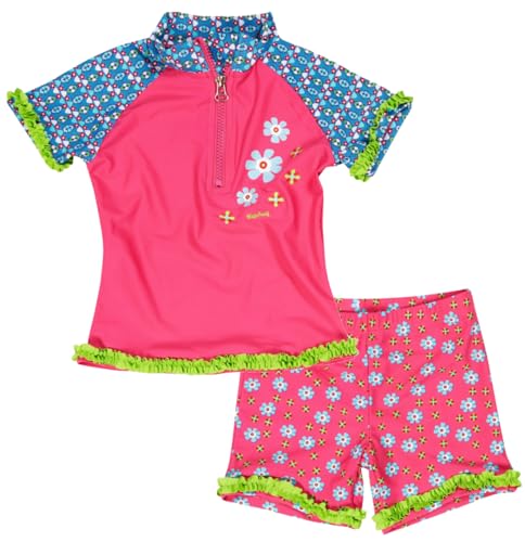 Playshoes Unisex Kinder UV-Schutz Bade-Set zweiteilig Schwimmshirt Badeshorts Badebekleidung, Blumen, 110/116 von Playshoes