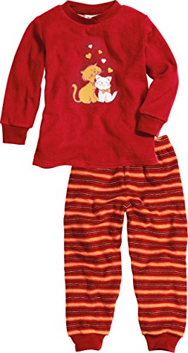 Playshoes Schlafanzug Frottee Katzen Unisex Kinder,Rot,86 von Playshoes
