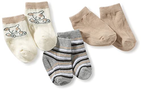 Playshoes Unisex Baby Erstlingssocken Hündchen, Gestreift und Uni, 3er Pack 495112, 900 - Braun, Einheitsgröße (Herstellergröße: 0-3M) von Playshoes