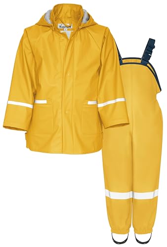Playshoes Unisex Kinder Regen-Set Regenlatzhose Regenanzug, Basic Gelb, 80 cm (2er Pack) von Playshoes