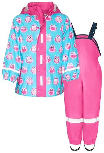Playshoes Unisex Kinder Regen-Set Regenlatzhose Regenanzug, Eule Pink, 104 cm (2er Pack) von Playshoes