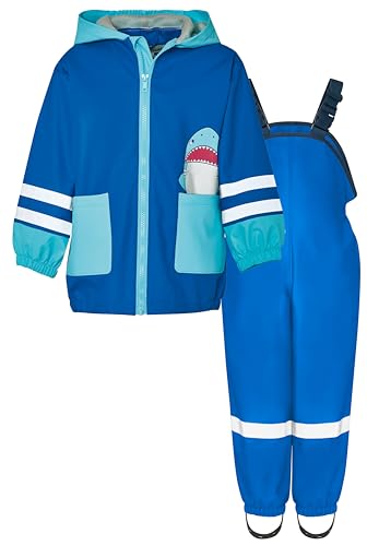 Playshoes Unisex Kinder Regen-Set Regenlatzhose Regenanzug, Hai Blau, 98 cm (2er Pack) von Playshoes