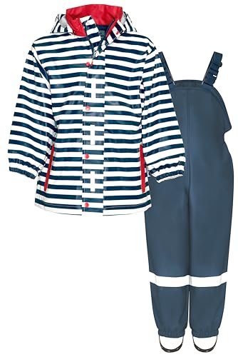 Playshoes Unisex Kinder Regen-Set Regenlatzhose Regenanzug, Maritim Blau, 140 cm (2er Pack) von Playshoes
