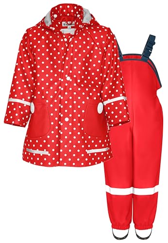 Playshoes Unisex Kinder Regen-Set Regenlatzhose Regenanzug, Punkte Rot Uni, 128 cm (2er Pack) von Playshoes