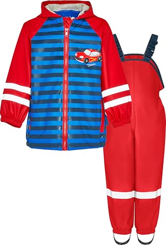 Playshoes Unisex Kinder Regen-Set Regenlatzhose Regenanzug, Rennwagen Rot, 116 (2er Pack) von Playshoes