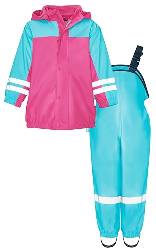 Playshoes Unisex Kinder Regen-anzug Mit Fleece-futter Warmer Wasserdichter Matschanzug Regenbekleidung, Türkis, 140 EU von Playshoes