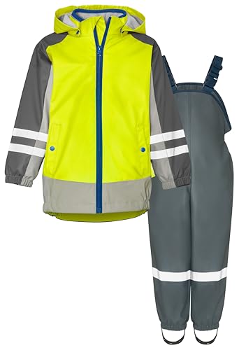 Playshoes Unisex Kinder Regenanzug gefüttert Regen-Set, 3-in-1 Gelb-Grau Fleece, 92 cm (2er Pack) von Playshoes