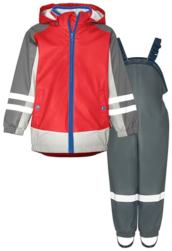 Playshoes Unisex Kinder Regenanzug gefüttert Regen-Set, 3-in-1 Rot-Grau Fleece, 128 cm (2er Pack) von Playshoes