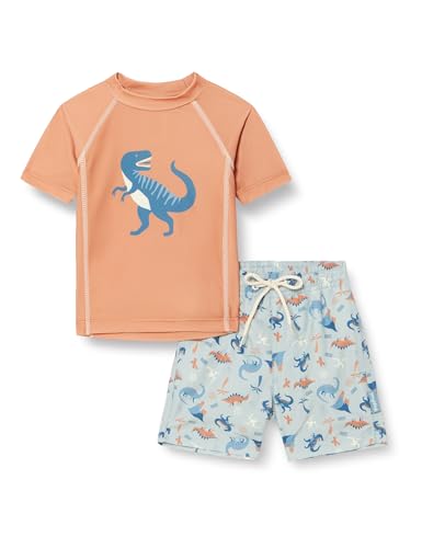 Playshoes Unisex Kinder UV-Schutz Bade-Set zweiteilig Schwimmshirt Badeshorts Badebekleidung, Dino Ocker, 134/140 von Playshoes