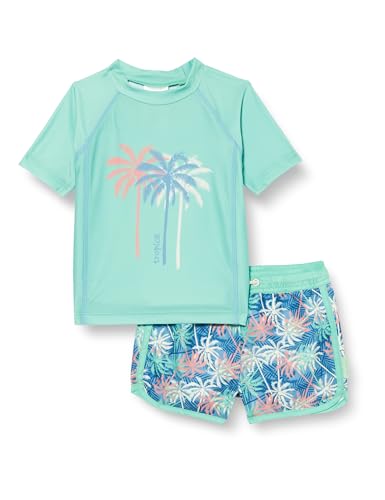 Playshoes Unisex Kinder UV-Schutz Bade-Set zweiteilig Schwimmshirt Badeshorts Badebekleidung, Palmen Mint, 122/128 von Playshoes