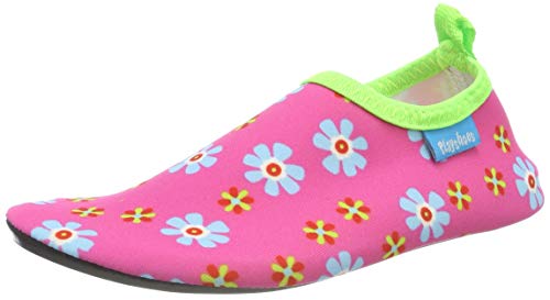Playshoes Jungen Unisex Kinder Barfuß Badeslipper Aqua-Schuhe, Pink Blumen, 18/19 EU von Playshoes