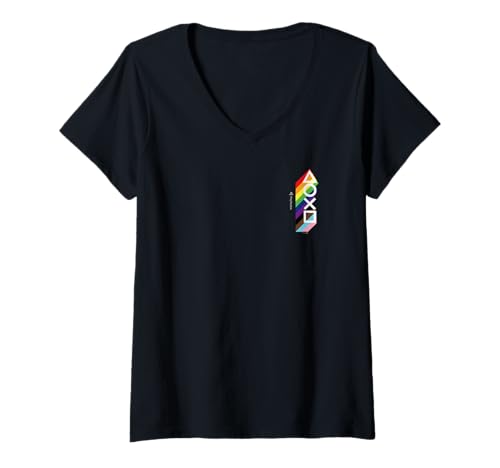 Damen PlayStation Pride LGBTQIA Collection Vertical Pocket Logo T-Shirt mit V-Ausschnitt von Playstation