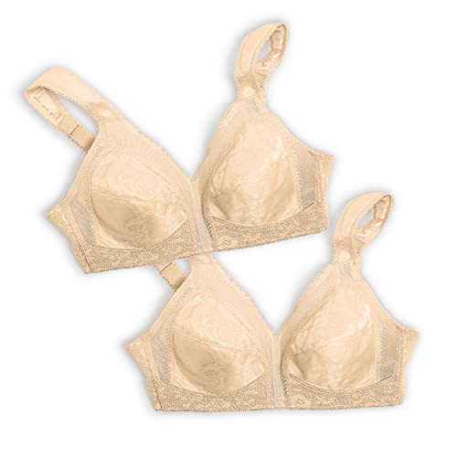 PLAYTEX Damen 18 Hour Comfort-Strap Wireless, Full-Coverage Bra with 4-Way Trusupport, Single & 2-Pack BH mit voller Abdeckung, Undurchsichtige, Natürliches Beige/Naturbeige, 2er-Pack, 90C von Playtex