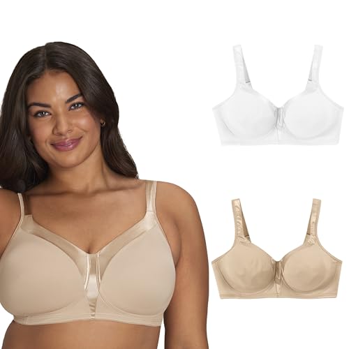 Playtex Damen 18 Hour Silky Soft Smoothing Wireless, Full-Coverage T-Shirt Bra, Single Or 2-Pack BH, Undurchsichtige, Weiß/Nude, 100D (2er Pack) von Playtex