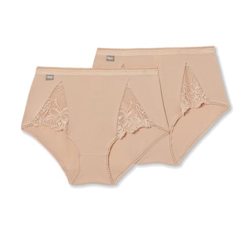 Playtex Slip für Damen aus Baumwolle und Spitze, Midi, x2 Beige S von Playtex