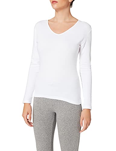 Playtex Damen Thermo-Shirt mit V-Ausschnitt 100 % Baumwolle lange Ärmel Thermo-Natur x1 Shirt, Weiss, XS von Playtex