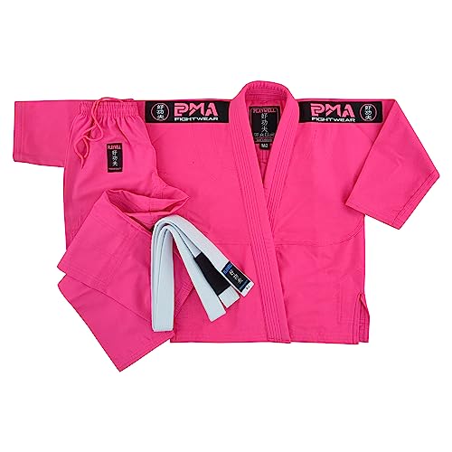 Playwell Kinder Mädchen Elite BJJ GI Uniform, mit weißem Gürtel, Pink, violett, M2 von Playwell