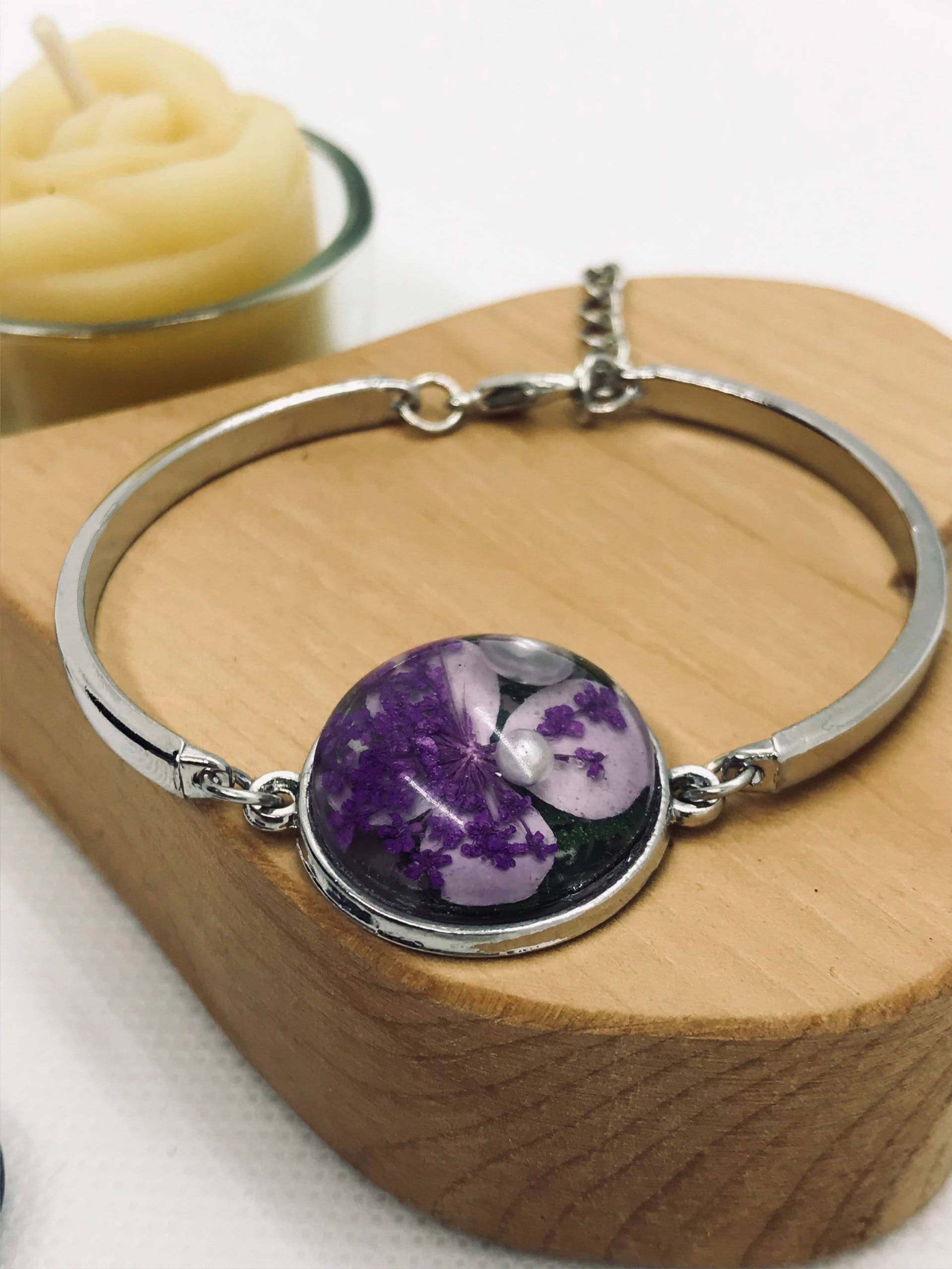Armband „Silberblümchen 2" Mit Epoxidharz von PlazaPicaza