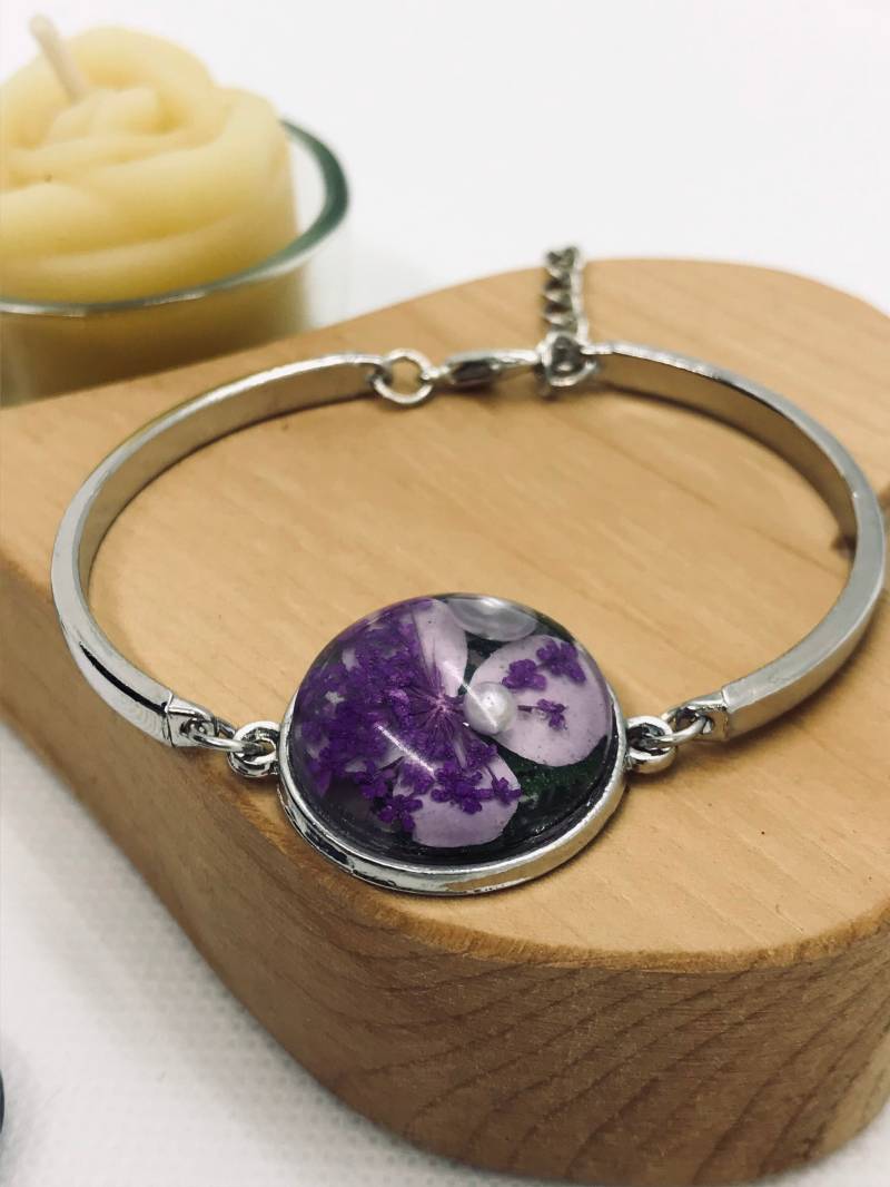 Armband „Silberblümchen 2" Mit Epoxidharz von PlazaPicaza