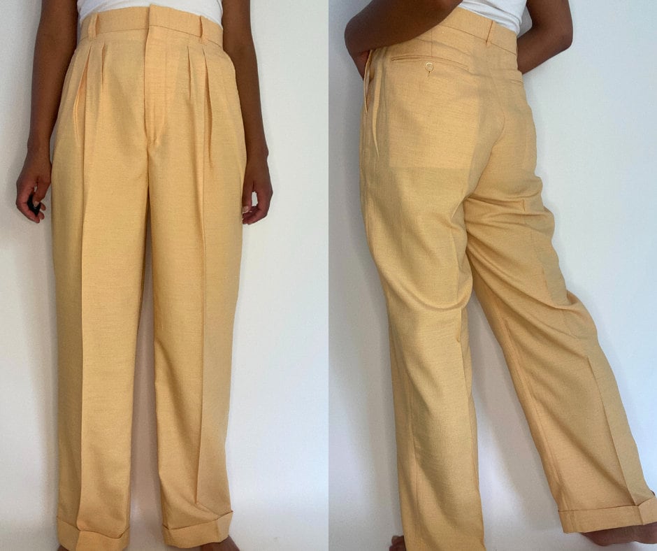 70Er Jahre Pfirsichfarbene High Waist Hose Mit Weitem Bein. 1970Er Pastell Orange Hose. Mittelgroß. Herren. Smokey Joes von PleasantVintage