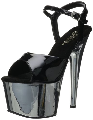 Pleaser ADORE-709, Damen Plateau Sandalen, Silber (Silber (Blk Pat/Slv Chrome)), 37 EU (4 Damen UK) von Pleaser