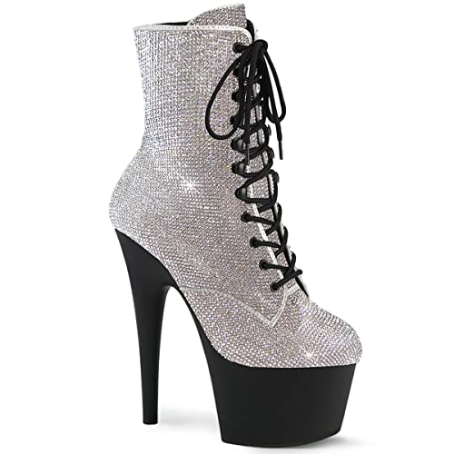 Pleaser Damen ADORE-1020RS Plateau High Heels Stiefelette Strass Silber/Schwarz 38 EU von Pleaser