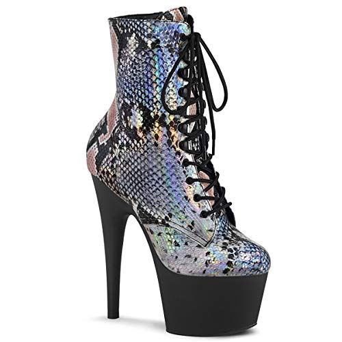 Pleaser Damen ADORE-1020SP Plateau High Heels Stiefelette Snake Print Silber Hologramm Schlangenprint 37 EU von Pleaser