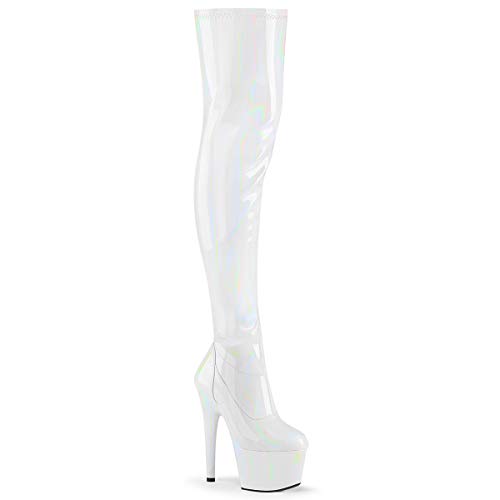 Pleaser Damen ADORE-3000HWR Plateau High Heels Overknee Stiefel Stretch Lack Weiß 42.5 EU von Pleaser