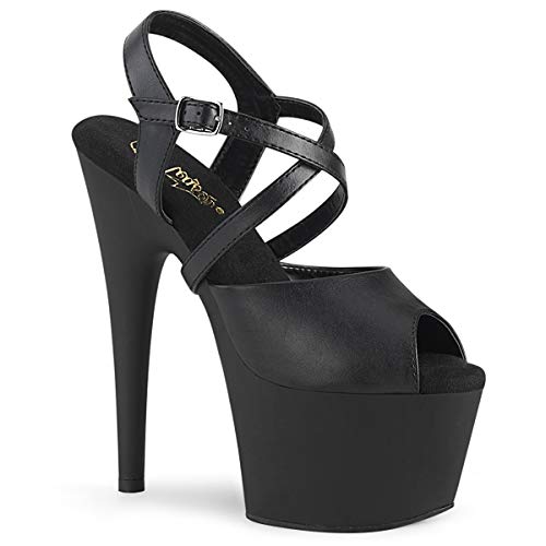 Pleaser Damen ADORE-724 Plateau High Heels Sandalette Lederimitat Schwarz 39 EU von Pleaser