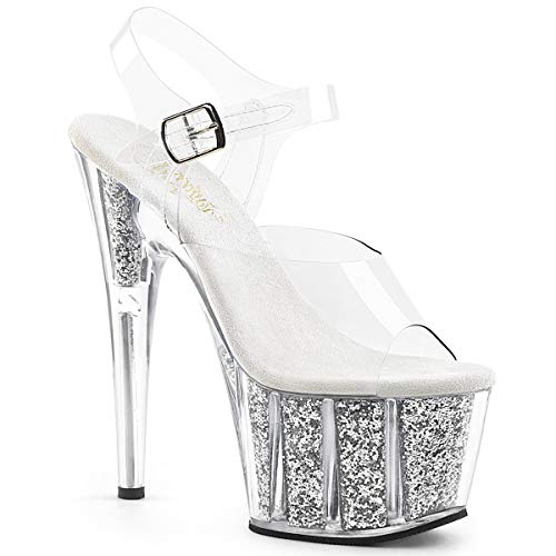 Pleaser Damen Adore-708g Sandalen, Clear/Silver Glitter Inserts, 37 EU von Pleaser