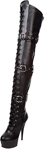 Pleaser Damen DELIGHT-3028 Kurzschaft Stiefel, Schwarz (Schwarz (Blk STR Faux Leather/Blk Matte) von Pleaser
