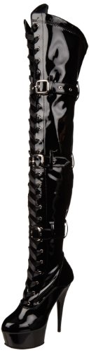 Pleaser Damen DELIGHT-3028 Kurzschaft Stiefel, Schwarz (Schwarz (Blk STR Pat/Blk), 36 EU von Pleaser