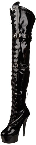 Pleaser Damen DELIGHT-3028 Kurzschaft Stiefel, Schwarz (Schwarz (Blk STR Pat/Blk), 39 EU von Pleaser