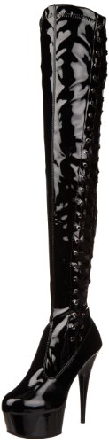 Pleaser Damen DELIGHT-3050 Kurzschaft Stiefel, Schwarz (Blk STR Pat/Blk), 41 EU von Pleaser