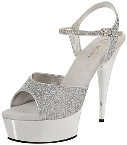 Pleaser Damen DELIGHT-609G Offene Sandalen, Silber (SLV Multi GLTR/SLV Chrome), 37 EU von Pleaser