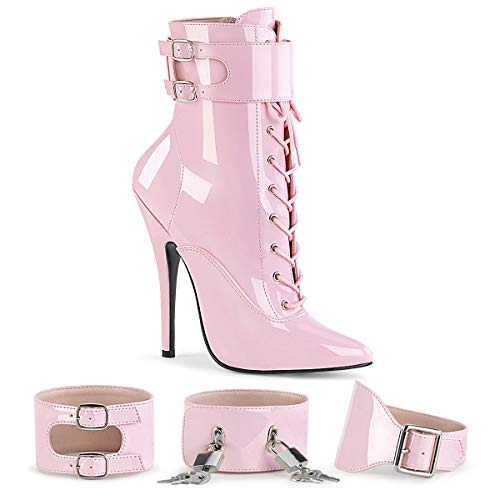 Pleaser Damen DOMINA-1023 High Heels Stiefelette Lack Baby Pink 44 EU von Pleaser