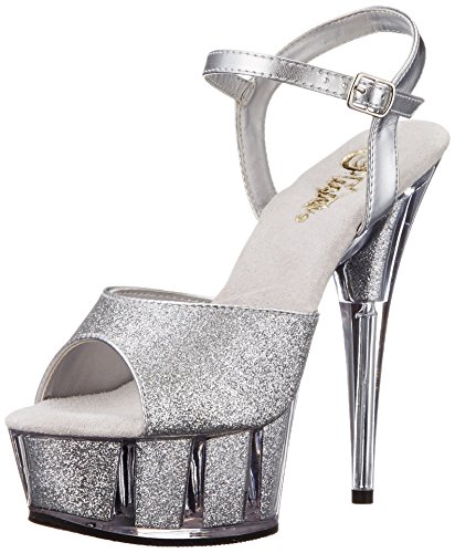 Pleaser Damen Delight-609-5G Sandale mit Knöchelriemen, Silber/Silber, 38 EU von Pleaser