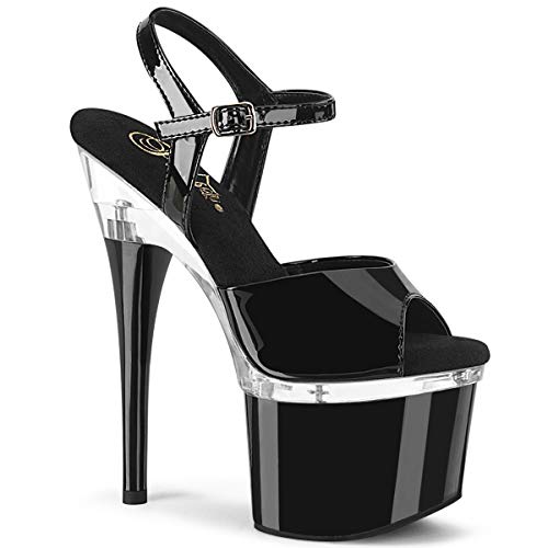 Pleaser Damen ESTEEM-709 Plateau High Heels Sandalette Lack Schwarz/CLR/CLR 35 EU von Pleaser