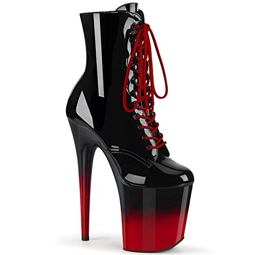 Pleaser Damen FLAMINGO-1020BR-H Plateau High Heels Stiefelette Lack Schwarz/Rot 39 EU von Pleaser