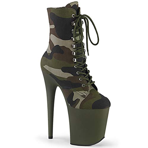 Pleaser Damen FLAMINGO-1020CAMO Plateau High Heels Stiefelette Stoff Camouflage 35 EU von Pleaser