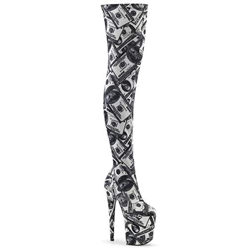 Pleaser Damen FLAMINGO-3000DP Plateau High Heels Overknee Stiefel Stoff Silbergrau/Schwarz 39 EU von Pleaser