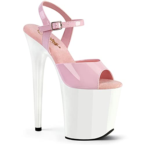 Pleaser Damen FLAMINGO-809 Plateau High Heels Sandalette Lack Baby Pink/Weiß 35 EU von Pleaser