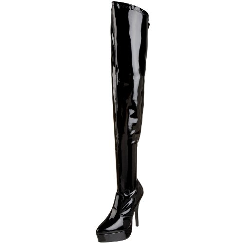 Pleaser Damen Indulge-3000 Plateau-Stiefel, Schwarzes Stretch-Lack., 38 EU von Pleaser