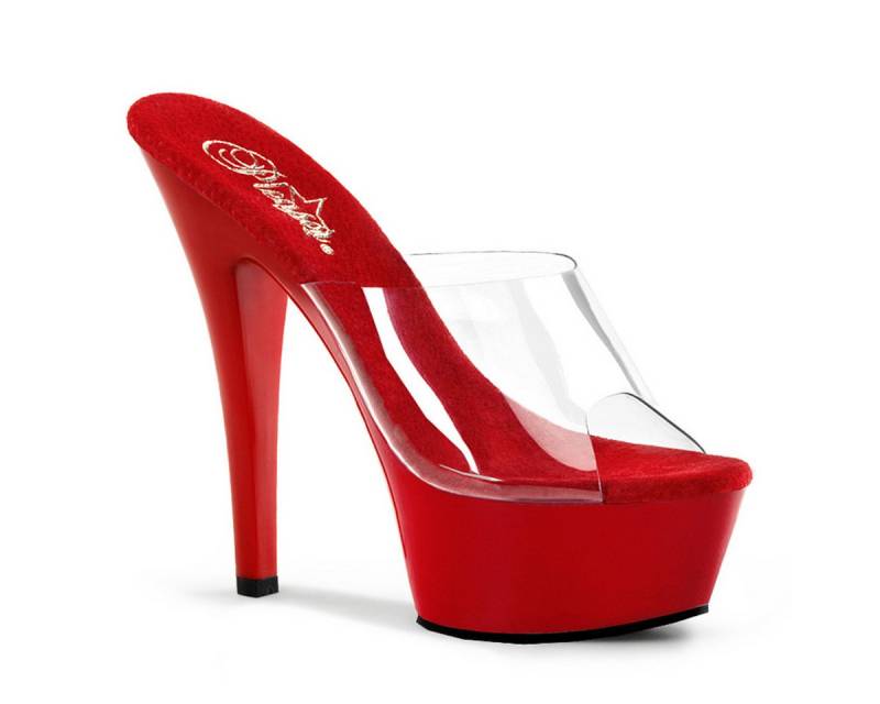 Pleaser KISS-201 Pleaser High-Heels Plateaupantoletten transparent rot High-Heel-Stiefel von Pleaser