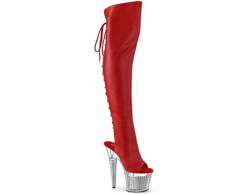 Pleaser SPECTATOR-3019 Pleaser struktur Plateauoverkneestiefel rot Lederlook s High-Heel-Stiefel von Pleaser