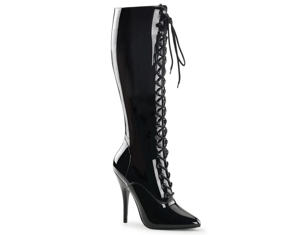 Pleaser Sale SEDUCE-2020 kniehohe Pleaser High-Heels Schnürstiefel schwarz Lac High-Heel-Stiefel von Pleaser
